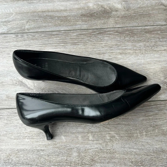 Stuart  Weitzman Black Leather Kitten Heel Pumps Made in Spain - Picture 2 of 15
